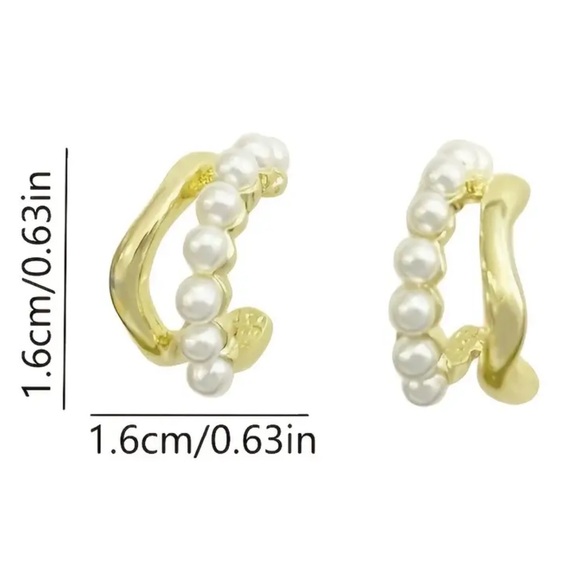 Gold and Mini Pearl Double Layer Hoop Earrings - Picture 2 of 5